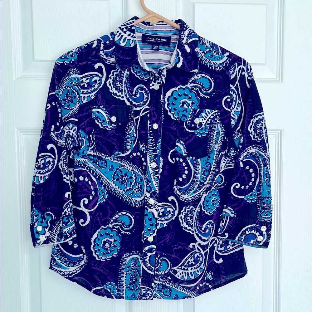 Jones NY Blue and Purple Paisley Shirt